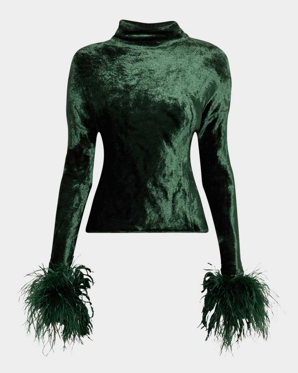 Feather-Cuffs Velvet Dolman Top